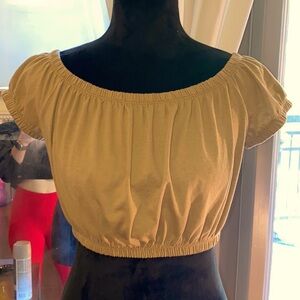 Forever 21 olive green taupe tan crop top shortsleeve cropped elastic trim Large